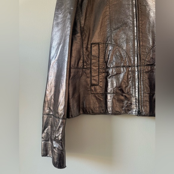 Boss Hugo Boss Silver Metallic Lamb Leather Jacket - Picture 10 of 12